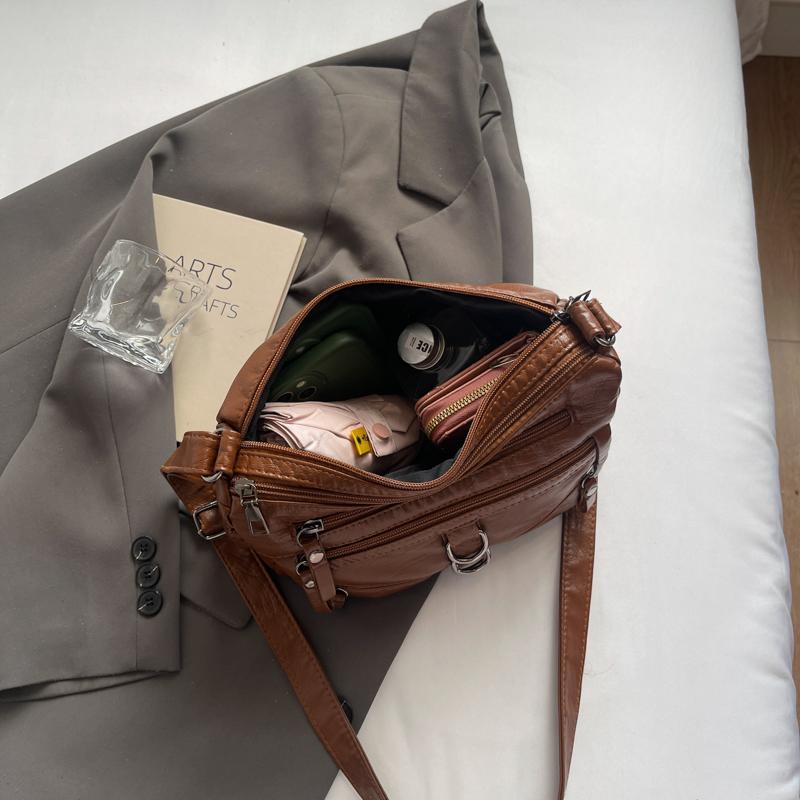 Women's Crossbody Bag Vintage Soft Leather Mother Bag Commuter Multi-Pocket Shoulder Bag