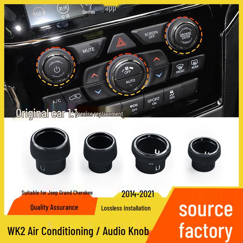 Kompatibel mit Jeep Grand Cherokee WK2 Mittelkonsolen-Klimaanlagen- und Audio-Drehreglern und Tasten