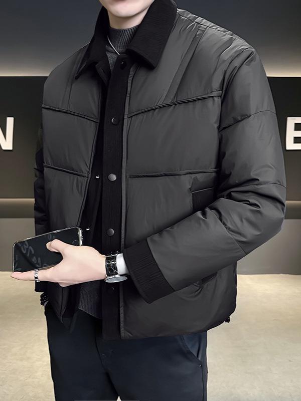 Herren Trendy Winter 2025 Daunenjacke - Strick-Patchwork, Kurze Länge, 90% Weiße Entendaunen, Kälteschutz Oberbekleidung