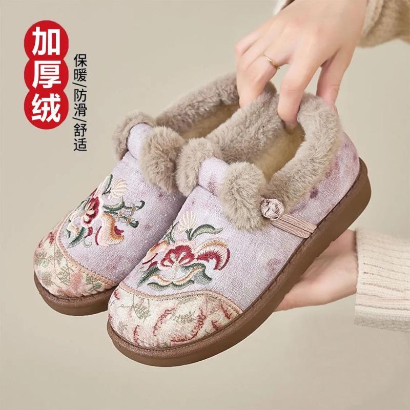 

Fleece soft-soled winter Doudou shoes new one-pedal non-slip warm fluffy cotton shoes snow boots women s shoes 35 розовый
