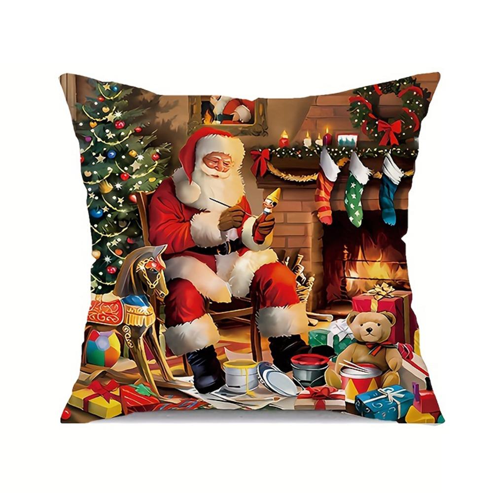 

1 комплект ультрамягких плюшевых рождественских наволочек - праздничный дизайн красного и зеленого цвета с застежкой-молнией, идеально подходит для домашнего декора 45x45cm