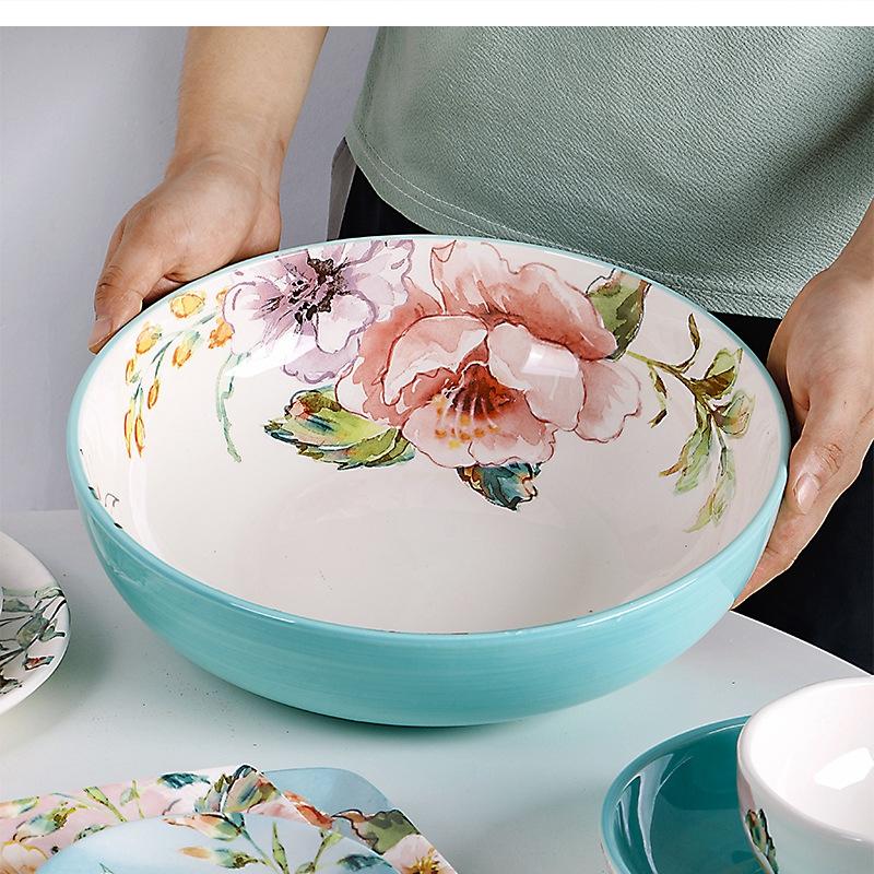 Floral Ceramic Dinner Underglaze Rectangular 12-inch Large Soup Household Set