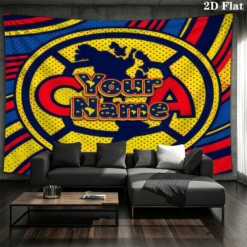 Club America Custom Name Wall Tapestry Aesthetic Wall Hanging Printed Fabric Blanket Decorative Tapestries For Bedroom Living Room Home Decor