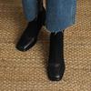 Krazing Pot Cow Skin Winter Square Toe Chelsea Boots Med Heels Zipper Women Flock Patch Work Ankle Boots