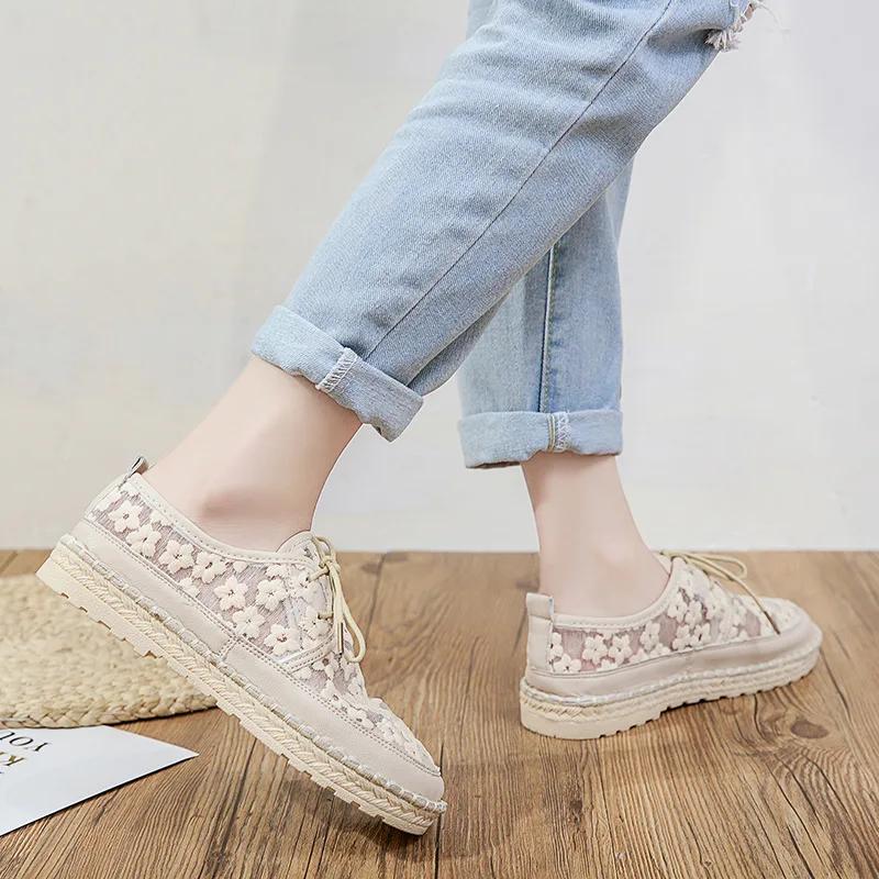 Spring Single Shoes Women's Net Yarn British Style Small Leather Shoes Trifle Soft Sole Set Foot Sandals Student Flat Sandalsnew