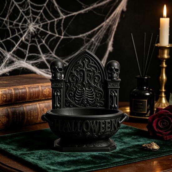 DIY Plain Style Craft Basin Halloween Gothic Cathedral Candy Bowl, 3D Printed Spooky Dark Storage Art Ornament Dish, Desktop Snack Serving Tray