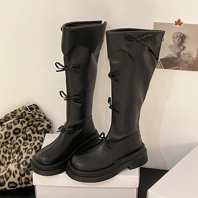 Winter Thick Sole Woman Short Plush High Boot Fashion Butterfly-knot Back Zippers Shoes Women's Slim Knight Long Booties