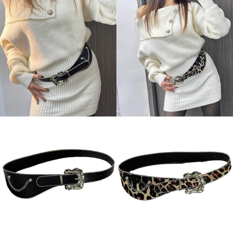 Adjustable Leopard Pattern Waistband Decorative Punk Belt For Men And Women Body Jewelry