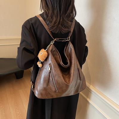 New Shoulder Bag Large Capacity Solid Color Texture 2025 Messenger Bag Bag Commute To Work Backpack Tide