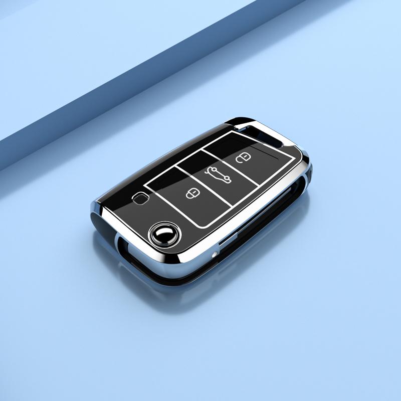 Fashion Plating Silver Edg Car Key Case Cover For Vw Volkswagen Golf 7 Mk7 Tiguan Mk2 Skoda Octavia Kodiaq Karoq Seat Ateca Leon