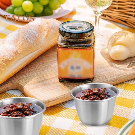 1/6Pcs Dipping Cup Stainless Steel Sauce Cup with Leakproof Lid 70ml Reusable Condiment Container for Lunch Boxes Picnics