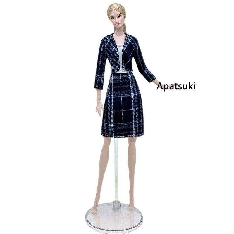 Black Plaid Coat & Dress Fashion Doll Outfits For Barbie Doll Clothes Set Jacket & Dresses 1/6 BJD Dolls Accessories Toys