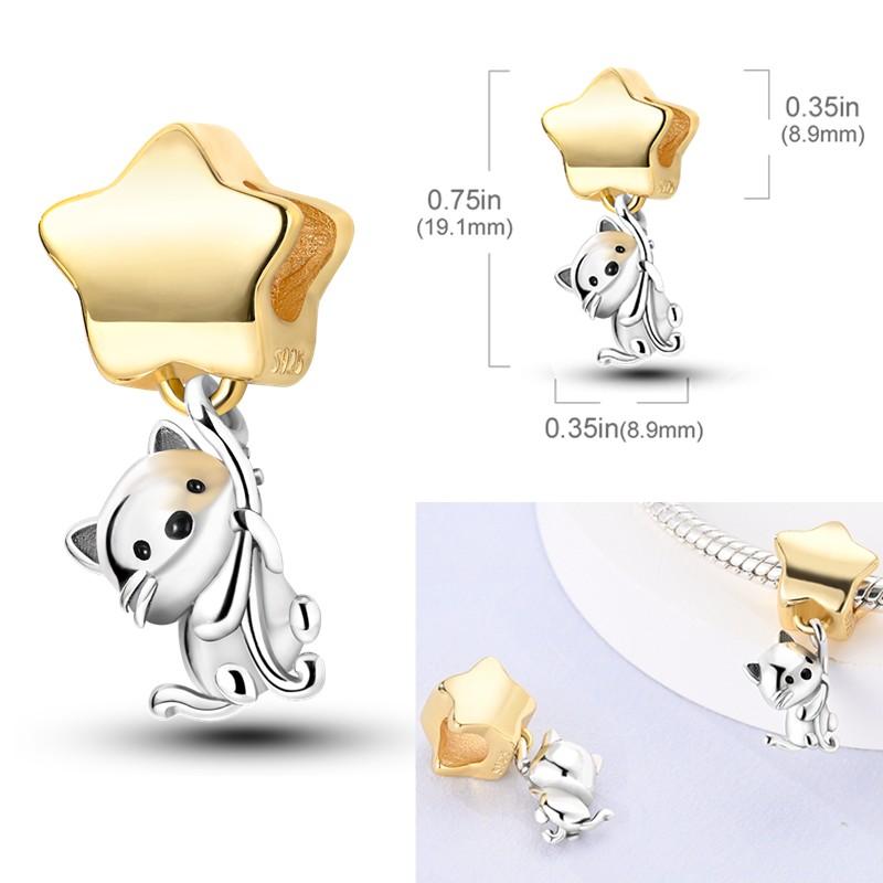 Lovely Cat Series Charms Beads Copper Love Heart Cats Dangle Fit Bracelet Necklace Diy Jewelry Gift Marking