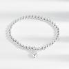 Minimalist S925 Silver Stretch Bracelet For Women With Square Smile Face And Heart Beads Elegant Simple Jewelry Gift