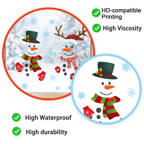 Seasonal Window Decorations 2Pcs Christmas Snowman Static Stickers, Simple Double Clings, Festive Clings PVC Waterproof Decals for Home Glass