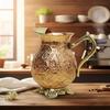 Handcrafted Copper Jug with Brass Handle  Floral Engraved Pitcher