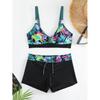 Tankinisett med blomstermønster for kvinner, Elegant 2-delt bikini-badedrakt med justerbare stropper og høy midje, Sommerstrandklær
