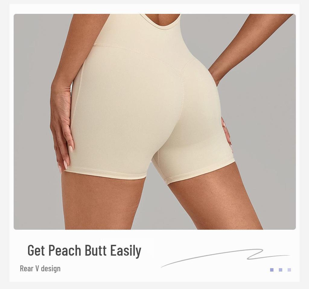 Damen-Jumpsuit mit überkreuztem Rücken und verstellbaren Trägern: Rundhalsausschnitt, Enganliegend, Po-Hebende Shorts, Yoga-Bodysuit (Modell 2701)