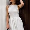 French temperament white cotton and linen vest skirt women's summer new round neck waist A pendulum skirt long skirt women's clothing