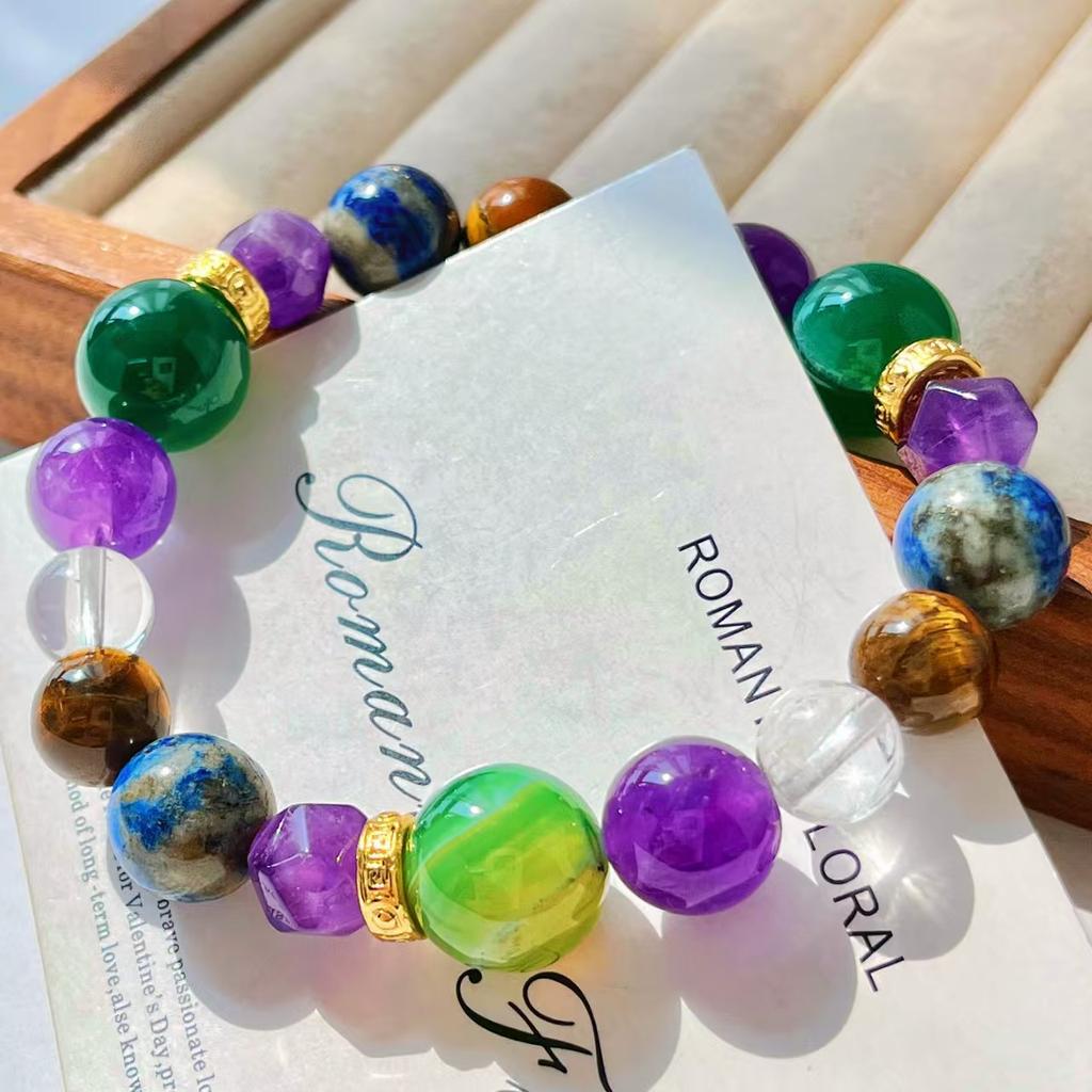 Design Sense Natural Amethyst Lapis Lazuli White Crystal Tiger'S Eye Stone Chalcedony Green Duobao Bracelet Bracelet.