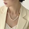 Natural Threaded Freshwater Large Pearl Necklace, a Magnetic Buckle Collarbone Chain for the Blogger's Hands, French Necklace Temperament