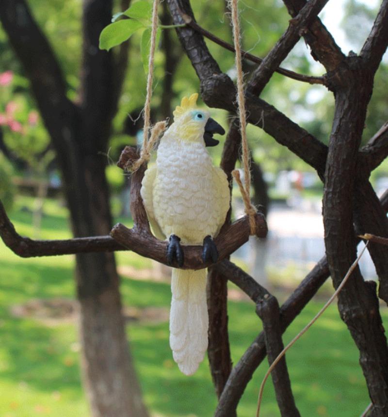 1Pcs Creative Swing Parrot Resin Micro Landscape Ornaments Fairy Garden Miniature Figurines Tree Hanging Bonsai Home Decorations