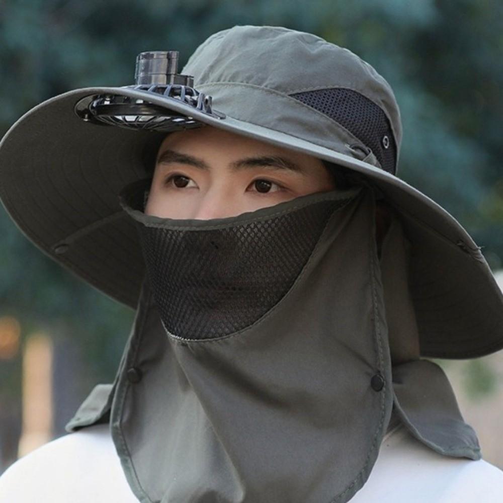 Windproof Neck Flap Bucket Hat Cooling Fan Hat for 3.7 V 500 mAh Lithium Battery Outdoor