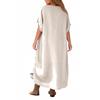 Women's Casual Loose Fit Short Sleeve Long Length Cotton Linen Split Dress