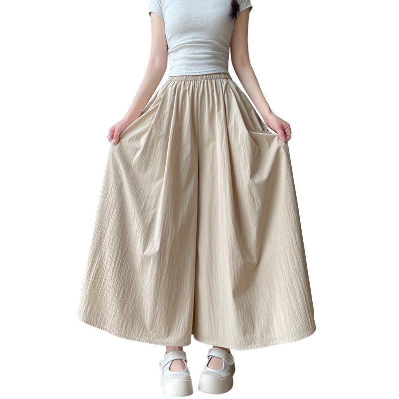 Yamamoto Women's High Waist A-Line Midi Culottes - Summer 2025 Ice Silk Casual Wide Leg Pants