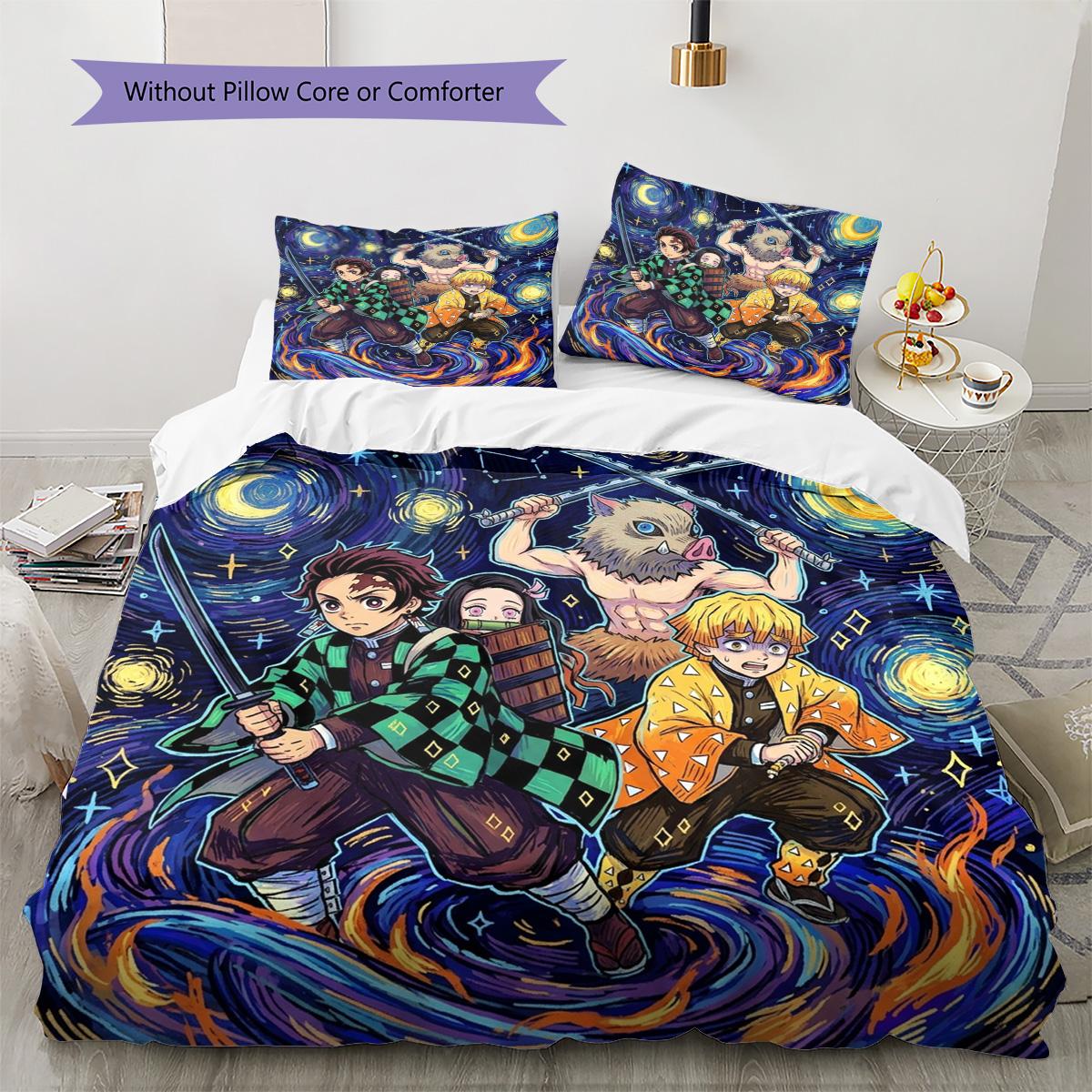 

Demon Slayer Tanjiro Pattern Bedding Quilt Set Quilt Cover Pillowcase Home Decoration Birthday Gift (1 * duvet cover + 2 * pillowcase, without core) 135x200cm