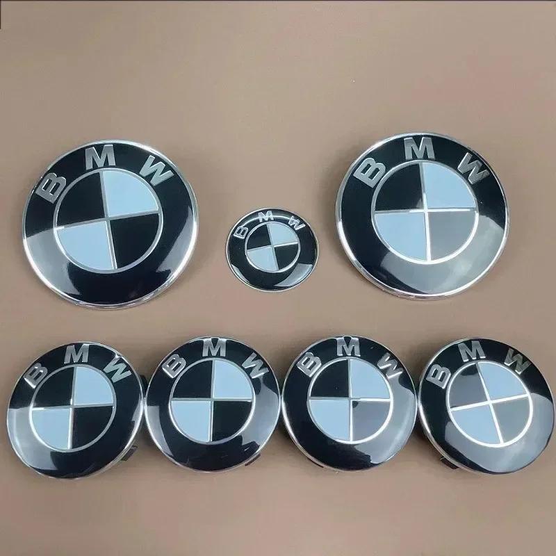 New 7Pcs Front Hood Emblem For BMW 50th Anniversary Logo 82mm+Rear Badge 74mm+Wheel Hub Cap 68mm+Steering Wheel Sticker 45m
