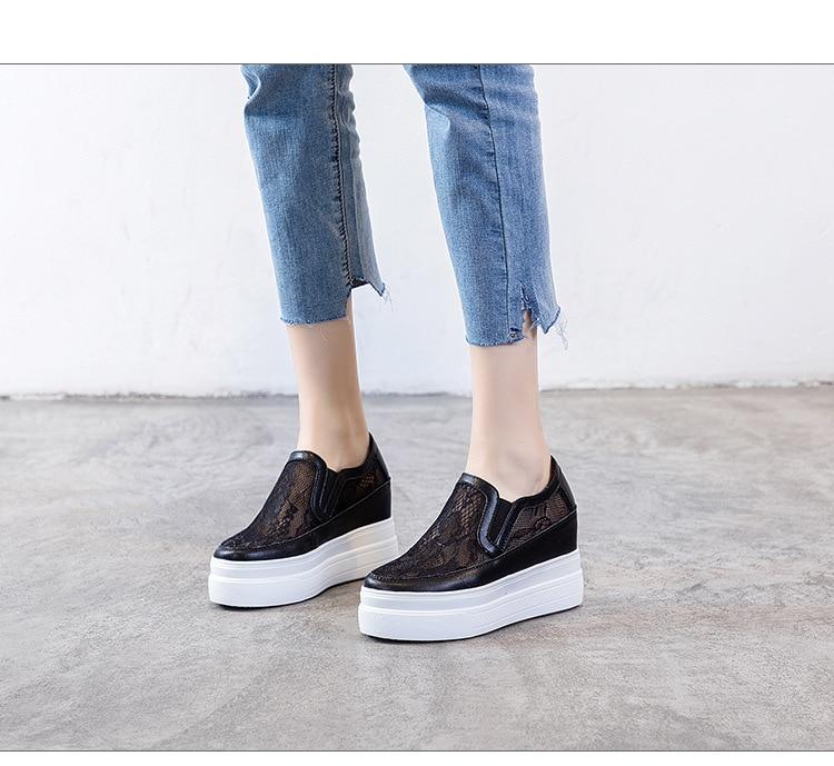 Fujin 9cm New Air Mesh Krajka Platforma Klín Letní Pohodlná Móda Vysoká značka Prodyšné Slip na tlusté podrážce Neformální módní boty