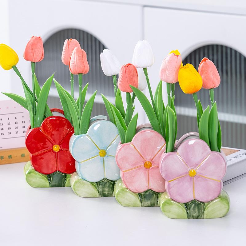 Flower-shaped Ceramic Flower Arrangement Creative Art Vase Living Room Flower Arrangement Dining Table Porch Decorations Vases
