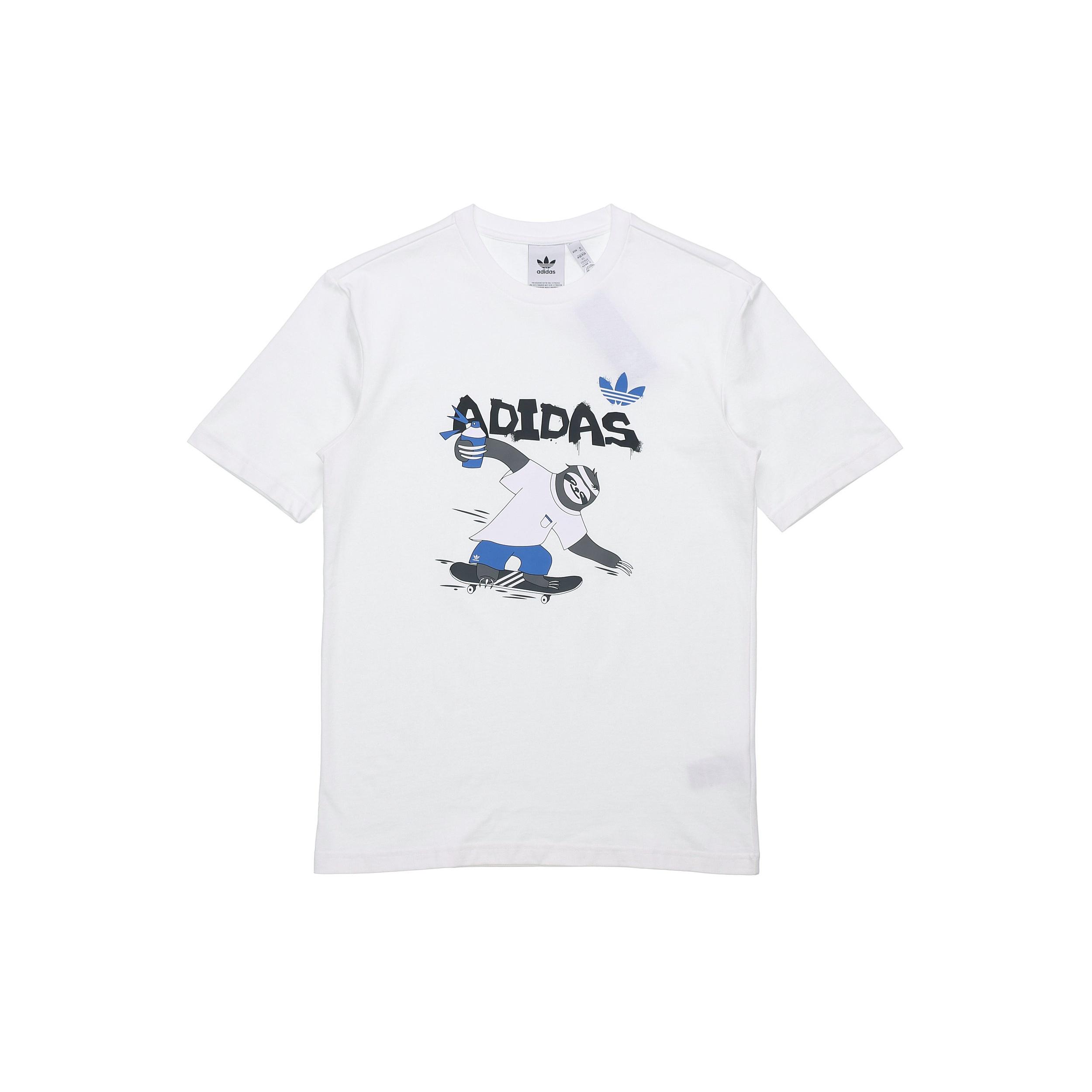 adidas originals Cartoon Printing Round Neck Short Sleeve White Men s HB2740 XS