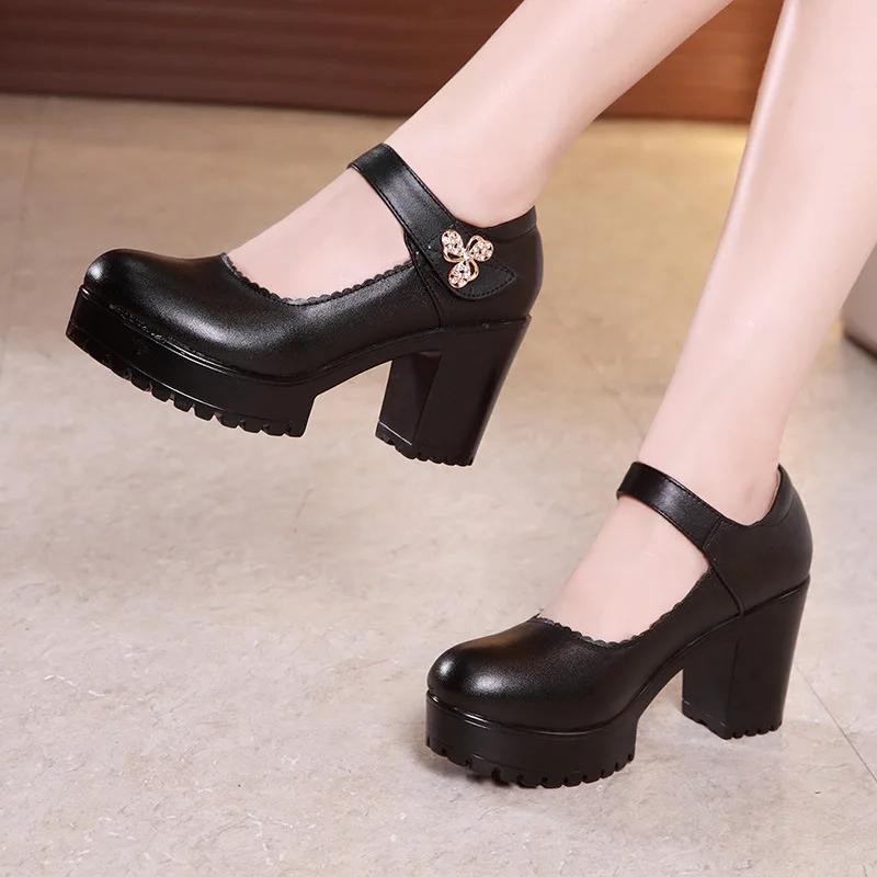 5 8 10cm Small Size 32-43 Shallow Med Block Heels Mary Janes Wedding Shoes Bride Fall 2025 Thick Bottom Platform Pumps Model Mom