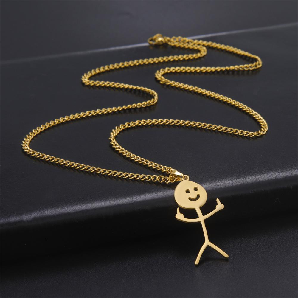 My Shape Hip Hop Fuxk You Funny Doodle Pendant Necklaces for Men Woman Stainless Steel Stickman Middle Finger Rock Punk Jewelry