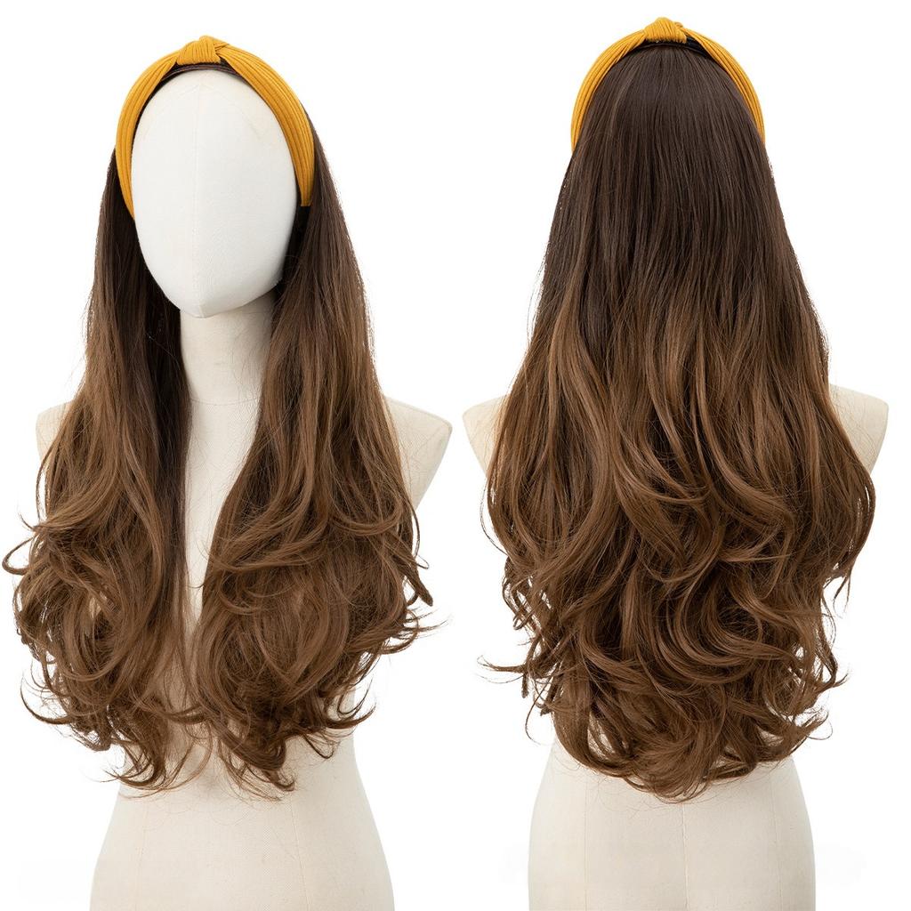 Women's Hair Hoop Half Headgear Light Brown Large Wave Synthetic Wig | Reissue Long Curly Wig
