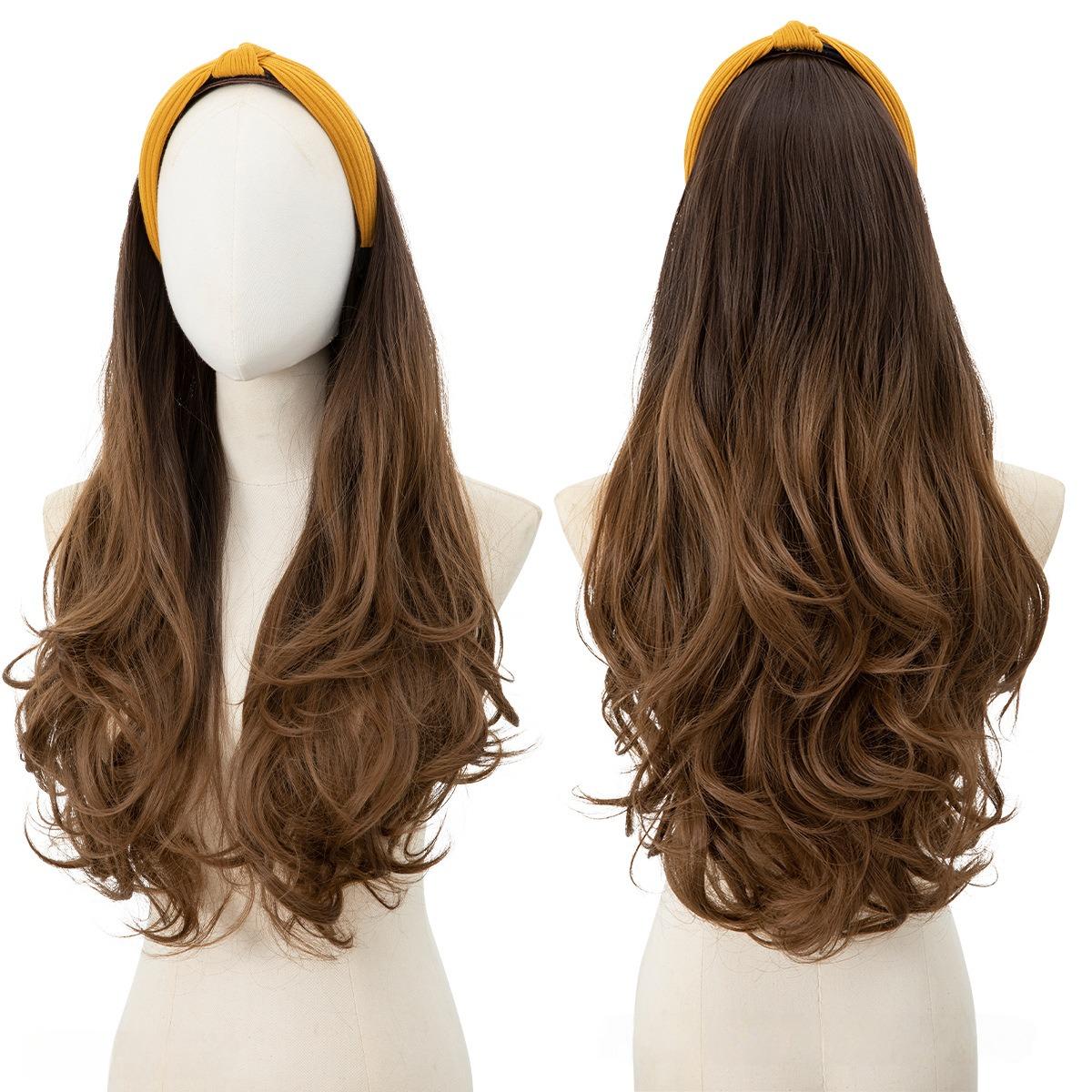 

Women s Hair Hoop Half Headgear Light Brown Large Wave Synthetic Wig | Reissue Long Curly Wig