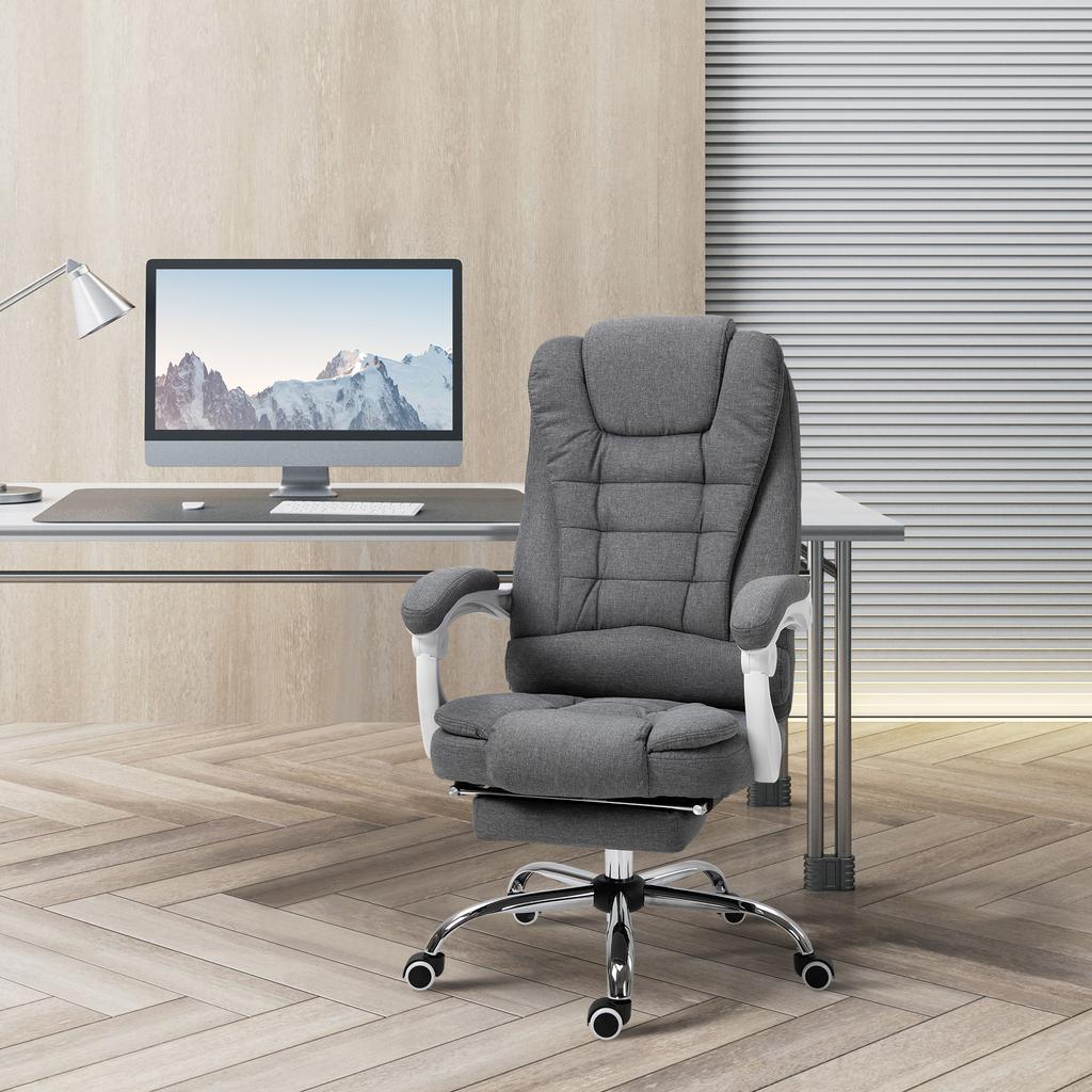 Manager Office Chair Computer Chair With Footrest Reclining Backrest Padded Armrests Linen Gray