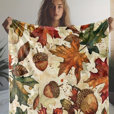 Vintage Herfstbladeren en Dennenappels Print Flanellen Plaid - Zacht Gezellig Comfort voor Alle Seizoenen voor Bank, Bed, Kantoor, Kamperen,