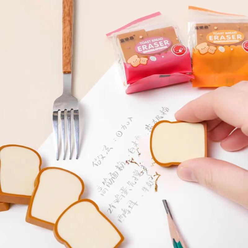4ks/sada Student Eraser Toast Piece Roztomilá kreslená guma velké velikosti