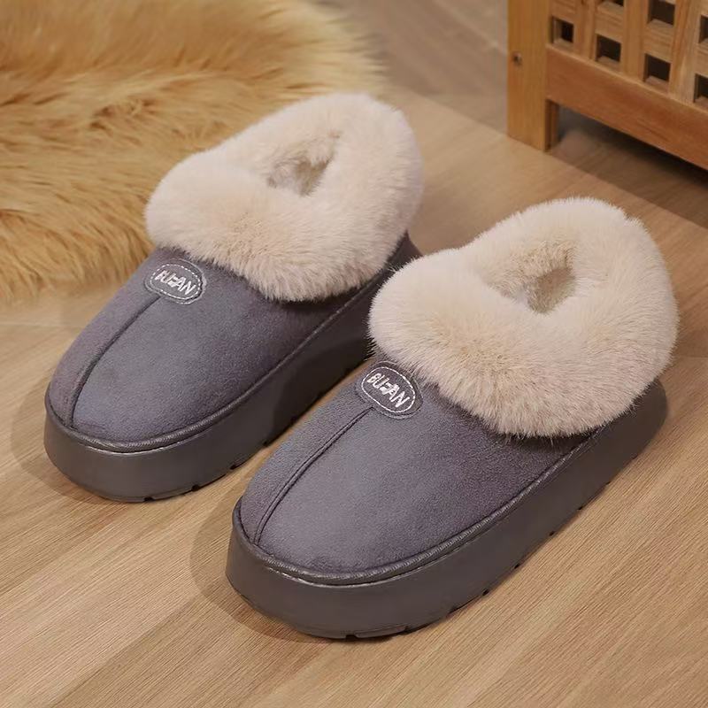 Winter Women Warm Plush Slippers Female Thick-soled Indoor Furry Shoes Men Outdoor Fashion Non-slip Slides Couples Cute Boots
