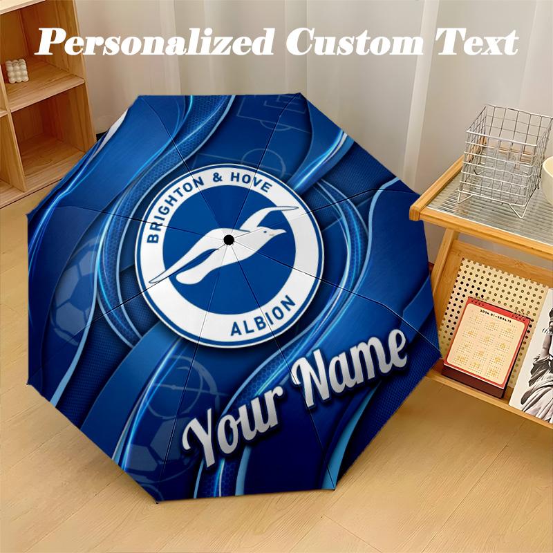 8 Rib Auto Folding Umbrella Brighton & Hove Albion Football Print Custom Name Text Portable Rain Gear