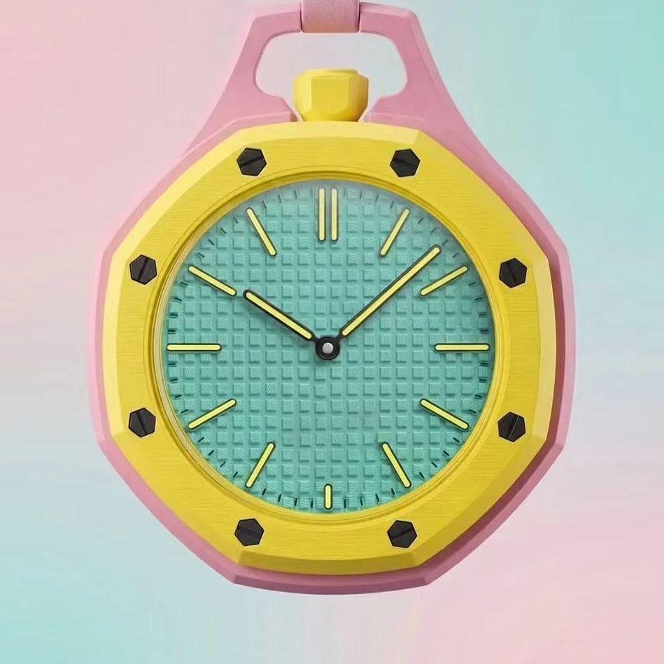 Unisex Octagonal Silicone Pendant Necklace Quartz Pocket Watch for Children