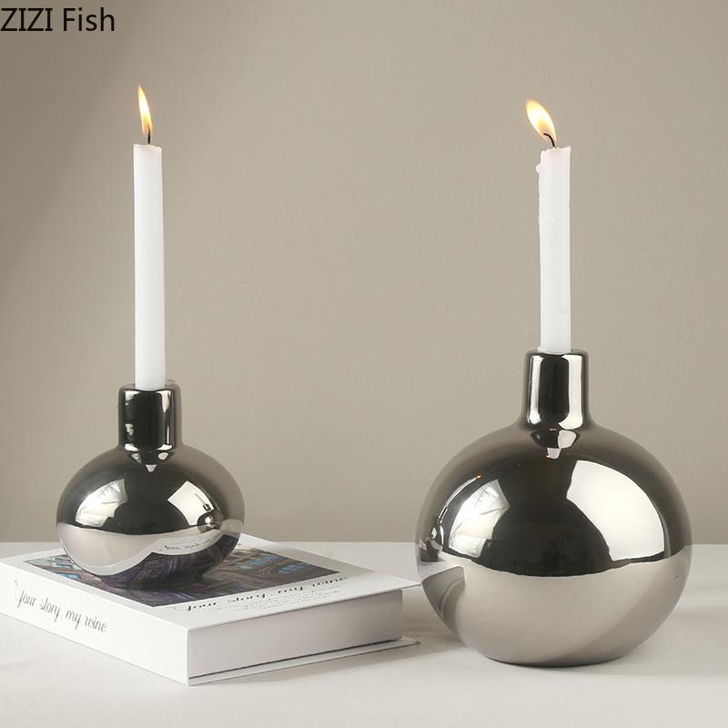 Gold/Silver Candle Holder Circular Ceramic Candlestick Table Decoration Romantic Candelabrum Wax Melt Burner Aroma Diffuser