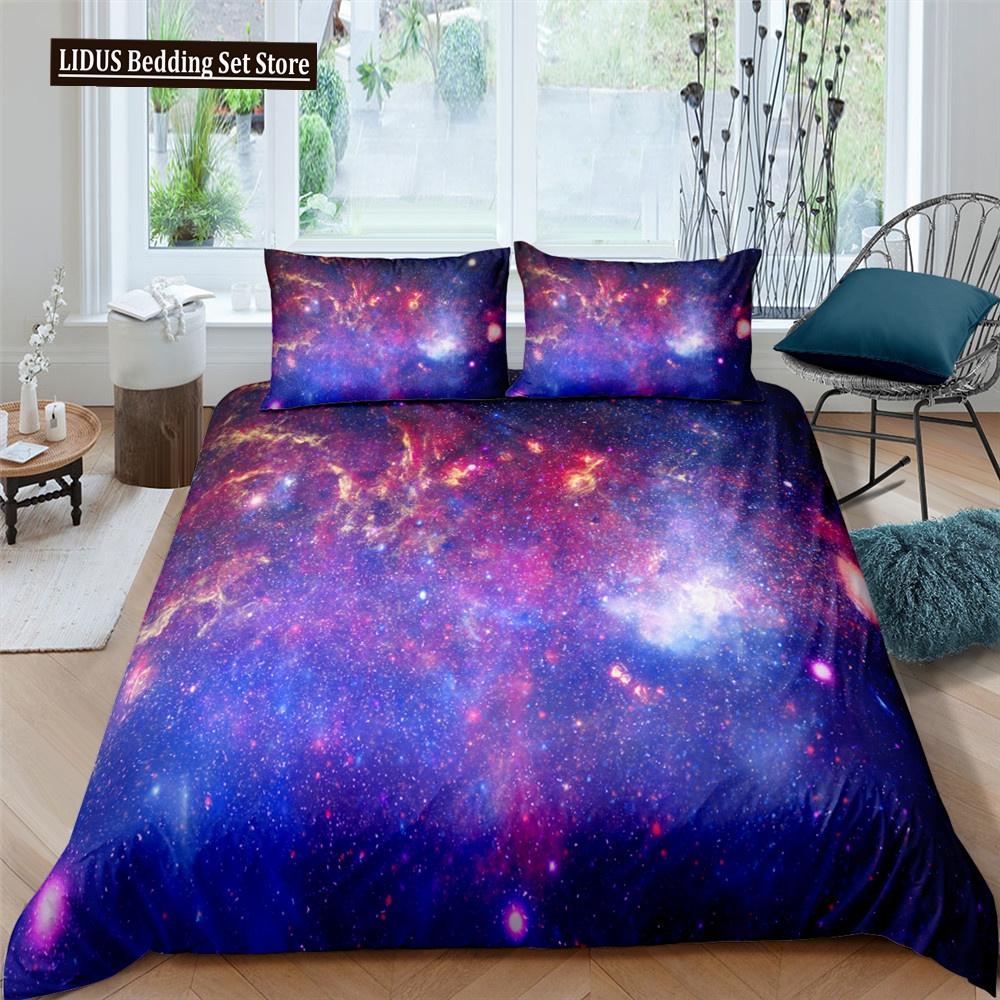 Galaxy Theme Blue Purple Design Duvet Cover Full Size For Girls Boys Teens Kids Gifts Starry Dream Sky Bedding Set Room Decor