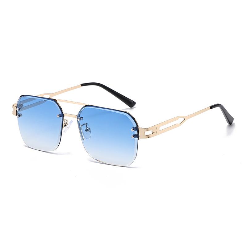2025 New Metal Frame Sunglasses Double Bridge Frameless UV Protection Premium Metal Hinge for Unisex Outdoor
