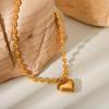 18K Gold Heart Pendant Necklace with Round Bead Chain in Titanium Steel – European & American Classic Style for Women