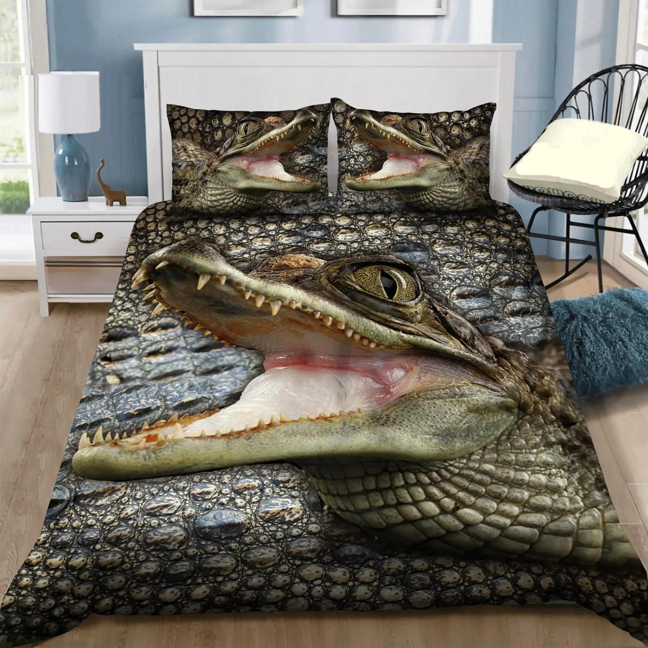 

Crocodile Duvet Cover Set Wild Alligator Bedding Set For Boys Girls Wildlife Comforter Cover Horror Animal Quilt Cover Full Size 70x133cm
