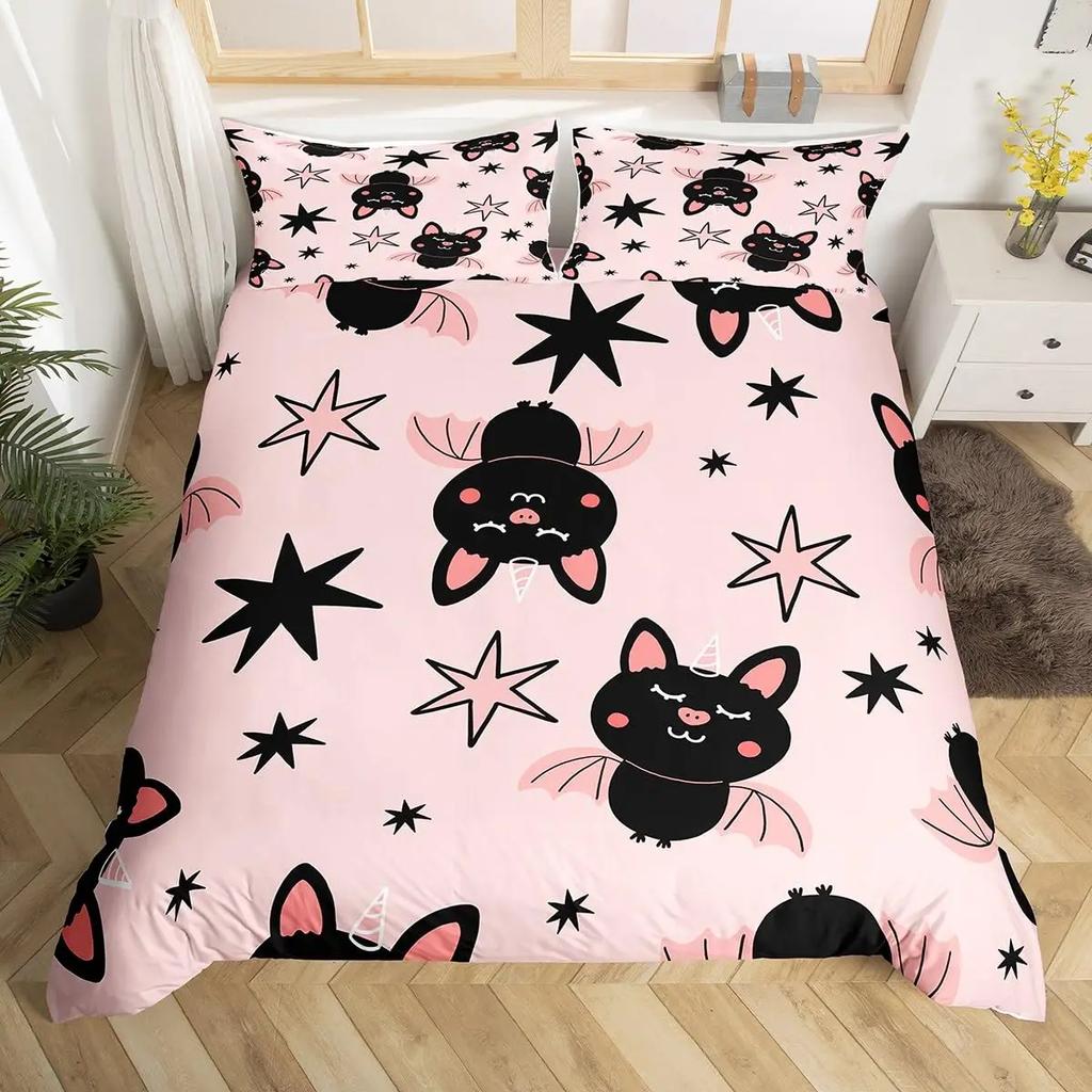 Comforter Cartoon Cat Unicorn Sweet Strawberry Milk Bedding Set Pet Animals Comforter Desserts Cakes Food